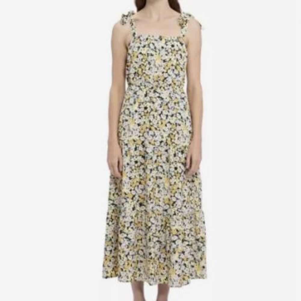 Social Standard by Sanctuary Black Daisy Print Maxi Long Tiered Dress size Small